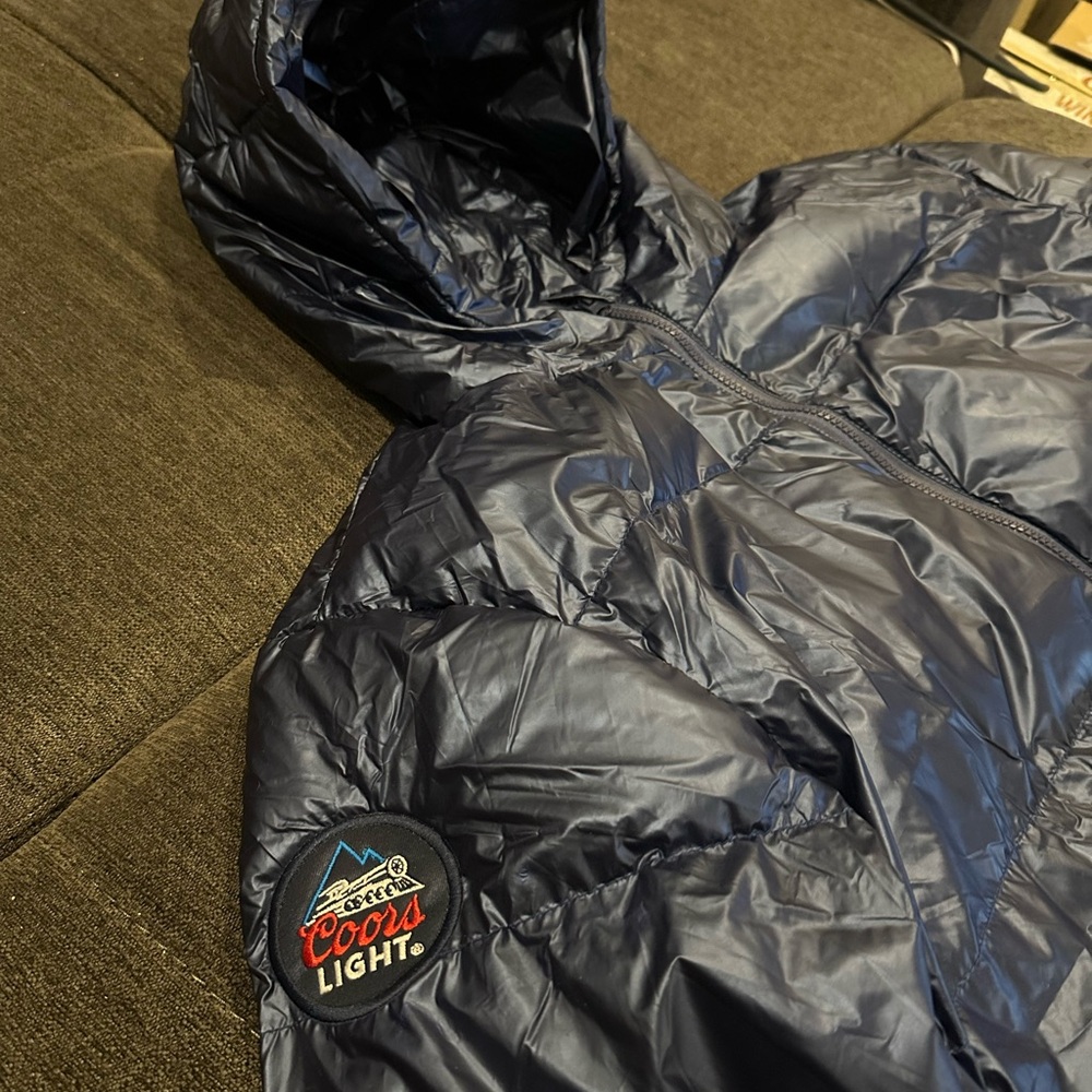 Men's Metallic Blue Puffer Jacket Coors Chill Train